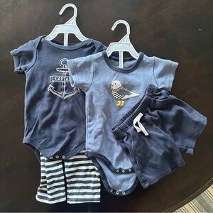(2) HB Navy Blue Baby Outfit Sets with Anchor and Bird Designs